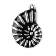 Breloques en acier Inox &eacute;maill&eacute;e coquille Argent&eacute;-noir