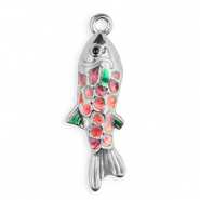 Breloques en acier Inox &eacute;maill&eacute;e poisson Argent&eacute;-violet-rose-vert