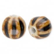 Perles en céramique 11 mm avec rayées Marron foncé-marron clair