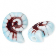 Perles en céramique coquillage Bleu clair-marron