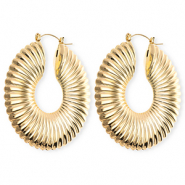 Boucles d'oreilles / créoles accroche-regard cercle strié avec tige en acier inoxydable Doré
