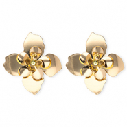 Boucles d'oreilles / puces accroche-regard fleur avec tige en acier inoxydable Doré