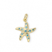 Métal TQ laiton breloques étoile de mer avec strass Doré-bleu