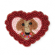 Broches cœur avec chien Doré-rouge foncé doublure argenté-rose clair-marron