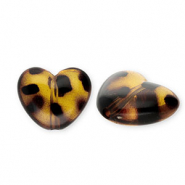 Perles acryliques cœur avec imprimé léopard Marron ambre transparent