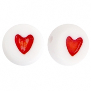 Perles acryliques alphabet en forme de c&oelig;ur rouge-blanc