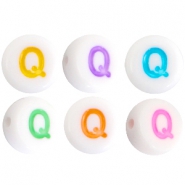 Perles acryliques alphabet lettre Q multicolore-blanc