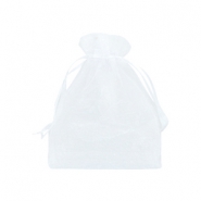 Sachet &agrave; bijoux en organza 9x12cm blanc