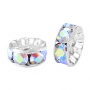 Perles strass rondelle 6mm argent&eacute;-cristal AB coated