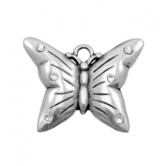 Breloques en m&eacute;tal TQ papillon avec strass argent&eacute; antique