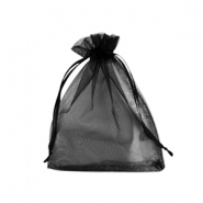Sachet &agrave; bijoux en organza 9x12cm noir