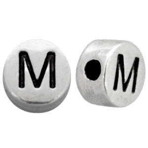 Perles au look m&eacute;tallique lettre M argent&eacute; antique