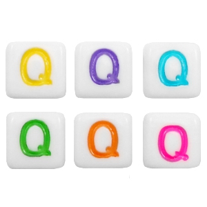 Perles acryliques alphabet lettre Q multicolore-blanc