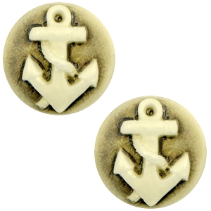Cabochon basique cam&eacute;e 20mm ancre noir-dor&eacute; antique
