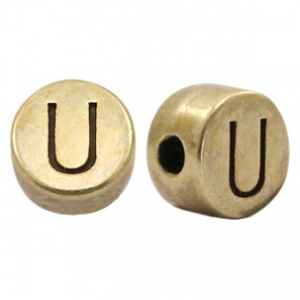 Perles alphabet en m&eacute;tal DQ lettre U bronze antique (sans nickel)