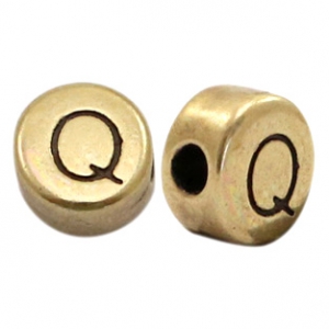 Perles alphabet en m&eacute;tal DQ lettre Q bronze antique (sans nickel)