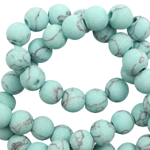 Pierres naturelles Calcite au look marbr&eacute; 8mm mat Bleu turquoise clair