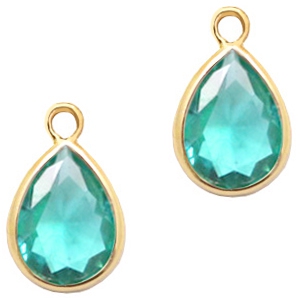 Pendentifs en verre Crystal Glass goutte 11x8mm Bleu &eacute;meraude zircon crystal-dor&eacute;