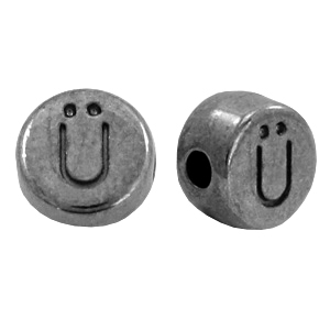 Perles lettres en m&eacute;tal DQ &Uuml; Argent&eacute; anthracite (sans nickel)