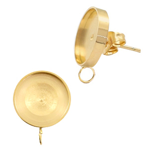 Boucles d'oreilles Polaris Steel (Inox) avec serti pour cabochon 12mm (avec anneau vertical)&nbsp; Dor&eacute;