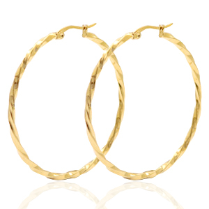 Boucles d'oreilles en acier inox cr&eacute;oles 50mm twist Dor&eacute;