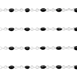 Appr&ecirc;ts en acier inox cha&icirc;ne maille jaseron 1mm Noir-argent&eacute;