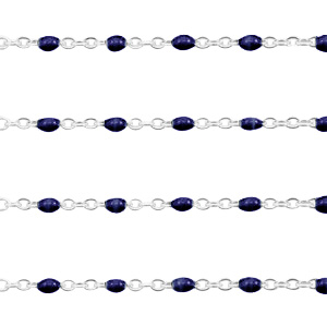 Appr&ecirc;ts en acier inox cha&icirc;ne maille jaseron 1mm Bleu fonc&eacute;-argent&eacute;