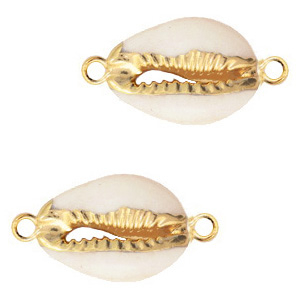 Perles coquillage specials Cauri connecteur Blanc cr&egrave;me-dor&eacute;