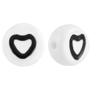 Perles lettres acryliques c&oelig;urs Blanc-noir