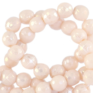 Pierres naturelles 4mm facett&eacute;es rond Beige cr&egrave;me ivoire-AB coating