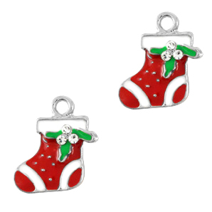 Breloques en m&eacute;tal Basic Quality chaussette de No&euml;l Argent&eacute;-rouge
