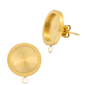 Boucles d'oreilles en acier Polaris (inox) avec serti pour cabochon 12mm (avec anneau) Dor&eacute;