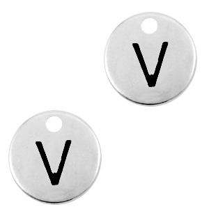 Breloques en m&eacute;tal DQ lettre V Argent&eacute; antique (sans nickel)