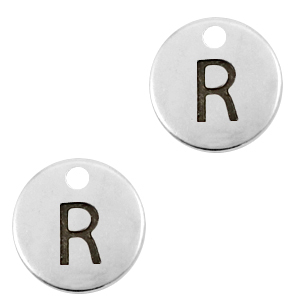 Breloques en m&eacute;tal DQ lettre R Argent&eacute; antique (sans nickel)