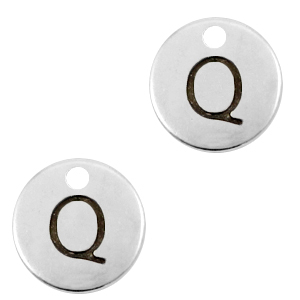Breloques en m&eacute;tal DQ lettre Q Argent&eacute; antique (sans nickel)