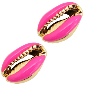 Perles coquillage specials Cauri Semi rose vif-dor&eacute;
