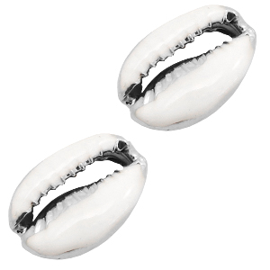 Perles coquillage specials Cauri Semi blanc-argent&eacute;
