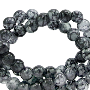 Perles en verre 4 mm mouchet&eacute; Gris fonc&eacute;