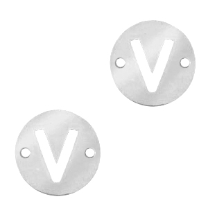 Breloques en acier inox connecteur lettre V rond 10mm Argent&eacute;