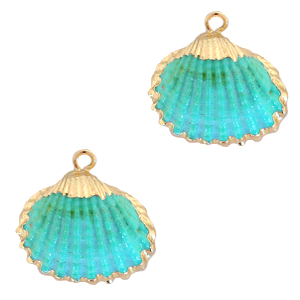 Perles coquillage specials Coque Dor&eacute;-Bleu turquoise