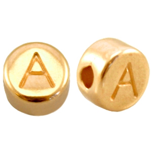 Perles alphabet en m&eacute;tal DQ lettre A Dor&eacute; (sans nickel)