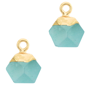 Pierres naturelles pendentifs hexagone Bleu turquoise-dor&eacute;