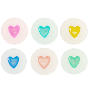 Perles lettres acryliques coeurs glow-in-the-dark Blanc cass&eacute;-multicolore