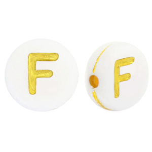 Perles lettres acryliques F Blanc-dor&eacute;