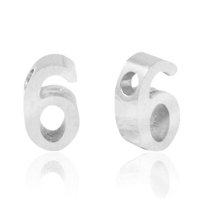 Perles en acier Inox chiffre 6 Argent&eacute;