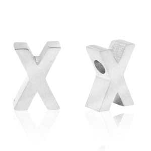 Perles en acier Inox lettre X Argent&eacute;