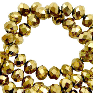 Perles &agrave; facettes 4x3mm disque Heishi Cristal dorado dor&eacute; m&eacute;tallique