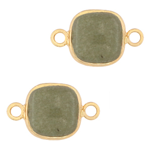Pierres naturelles pendentifs connecteur 12x12mm Vert gris jade-dor&eacute;