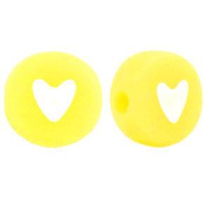 Perles lettres acryliques m&eacute;lang&eacute;es c&oelig;ur Jaune iris