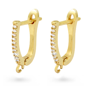 Boucles d'oreilles Zirconium cr&eacute;oles ovales avec anneau Dor&eacute;
